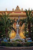 France, Alpes Maritimes, Cote d'Azur, Menton, the old town, Place de l'Hotel de ville (City Hall square), city hall, Louis Laurenti bust\n