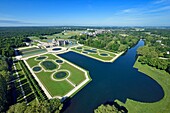 France, Oise, the castle of Chantilly and its french style garden designed by André Le Nôtre (aerial view)\n
