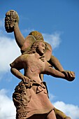 France, Haut Rhin, Kientzheim, Place Lieutenant Dutilh, allegorical fountain of 1984, vine, grape harvest\n