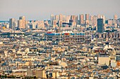 Frankreich, Paris, Blick auf die Dächer von Paris en Zinc und das Centre Pompidou, im Hintergrund der Olympiadenturm