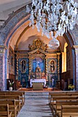 France, Drôme, regional natural park of Baronnies provençales, Montbrun-les-Bains, labeled the Most Beautiful Villages of France, the altarpiece with twisted columns of the seventeenth, eighteenth centuries of the Notre-Dame church\n