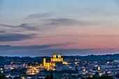 France, Gers, Auch, stop on El Camino de Santiago, general view of the old town at dusk\n
