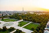 France, Paris, the Tuileries garden the Eiffel Tower (aerial view)\n