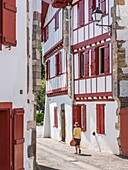 France, Pyrenees Atlantiques, Bask country (france), Espelette, half-timbered facade\n