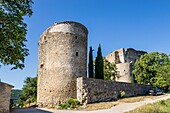 Frankreich, Drôme, regionaler Naturpark Baronnies provençales, Montbrun-les-Bains, ausgezeichnet als die schönsten Dörfer Frankreichs, das Dorf und das Renaissanceschloss von Dupuy-Montbrun