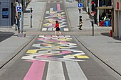 France, Meurthe et Moselle, Nancy, street art by Sabina Lang and Daniel Baumann called Street Painting in rue des Carmes (Carmes street) downtown\n