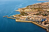 France, Charente Maritime, Saint Martin de Re, listed as World Heritage by UNESCO, the harbour (aerial view)\n