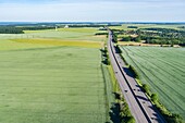 France,, Eure, Douains, A13 motorway towards the Normandy coast (aerial view)\n