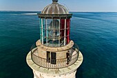 Frankreich, Gironde, Verdon-sur-Mer, Felsplateau von Cordouan, Leuchtturm von Cordouan, klassifizierte historische Monumente, Gesamtansicht (Luftbild)