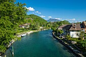 France, Savoie, Lake Bourget, Aix les Bains, Riviera of the Alps, Portout, the Savieres canal seen from the bridge on the D914\n