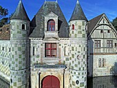 France, Calvados, Pays d'Auge, 15th and 16th century Saint Germain de Livet Castle labeled Museum of France (aerial view)\n