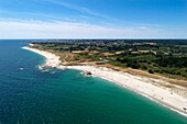 France, Finistere, Lesconil, the beach of Kersauz (aerial view)\n