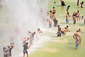 France, Paris, area listed as World Heritage by UNESCO, the Trocadero gardens during hot days, swimming\n