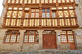 France, Cotes d'Armor, Treguier, detail of the facade of the native house of Ernest Renan, a half timbered house which dates back to the 16th century today Ernest Renan museum\n