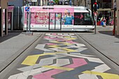 France, Meurthe et Moselle, Nancy, street art by Sabina Lang and Daniel Baumann called Street Painting in rue des Carmes (Carmes street) downtown\n