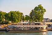 Frankreich, Paris, von der UNESCO zum Weltkulturerbe erklärtes Gebiet, der Rive de Seine Park, das Hausboot The Flow