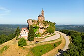 France, Lorraine, Moselle, Dabo, Rock Dabo, Dabo Chapel or Saint Leon chapel built in 1825 (aerial view)\n