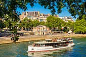 France, Paris, area listed as World Heritage by UNESCO, Paris stars boat in front of the Nautes\n