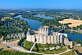 Frankreich, Eure, Les Andelys, die Ruinen der Festung von Château Gaillard und die Seine (Luftaufnahme)
