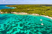 France, Caribbean, Lesser Antilles, Guadeloupe, Marie-Galante, St. Louis, Cambou Cove, Moustique Beach, aerial view\n