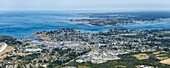 France, Morbihan, Arzon, le Crouesty marina, Port Navalo and Gulf of Morbihan mouth (aerial view)\n