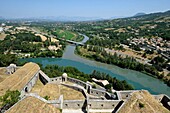 France, Alpes de Haute Provence, Sisteron, the citadel, view of the confluence of Buech and Durance, the A 51 motorway\n