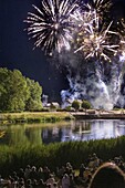 France, Indre et Loire, Cher valley, Jour de Cher, Blere, fireworks, popular event imagined by the Blere - Val de Cher community of communes to highlight the Cher valley and its river heritage\n