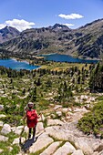 France, Hautes Pyrenees, Neouvielle Nature Reserve, Aumar Lake (2193 m) and Aubert Lake (2148 m), GR10 hiking trail\n