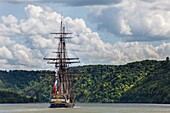 France, Seine Maritime, Heurteauville, Armada 2019, Hermione, frigate, sailing on the Seine River\n
