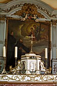 Frankreich, Haut Rhin, Sainte Marie aux Mines, Rue Wilson, Kapelle Saint Mathieu aus dem frühen 17. Jahrhundert, Kreuz aus dem 18. Jahrhundert, Chor, Altar