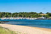 France, Finistere, Clohars-Carnoet, Le Pouldu at the mouth of Laïta river, Guidel (Morbihan) in the background\n