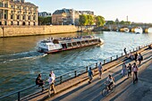 France, Paris, area listed as World Heritage by UNESCO, a fly boat and the Pont Neuf\n