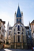 France, Cote d'Or, Dijon, area listed as World Heritage by UNESCO, steeple of Notre Dame church\n