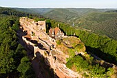 France, Bas Rhin, Saverne, Haut Barr castle dated 11th to 14th century (aerial view)\n