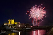 France, Pyrenees Atlantiques, Basque Country coast, Ciboure, Socoa Fort built under Louis XIII reworked by Vauban in the bay of Saint Jean de Luz, National Day, the fireworks of July 14, 2019\n