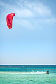 France, Caribbean, Lesser Antilles, Guadeloupe, Grand Cul-de-Sac Marin, heart of the Guadeloupe National Park, Kite surf around Caret Islet\n
