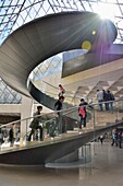 France, Paris, area listed as World Heritage by UNESCO, Musee du Louvre entrance (Louvre museum), glass pyramid by architect Ieoh Ming Pei and Denon Pavillion\n