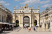 France, Meurthe and Moselle, Nancy, place Stanislas (former Place Royale) built by Stanislas Leszczynski, king of Poland and last duke of Lorraine in the eighteenth century, classified World Heritage of UNESCO, Arc Here drawn by Emmanuel Héré\n