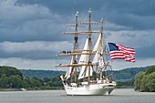 France, Seine Maritime, Rouen Armada, the Armada of Rouen 2019 on the Seine, the USCGC Eagle, three-masted barque, training ship of the United States Coast Guard\n