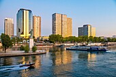 Frankreich, Paris, Seineufer, Stadtteil Front de Seine im 15. Arrondissement, Freiheitsstatue auf der Schwaneninsel