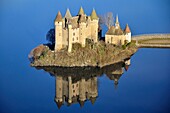 France, Cantal, Parc Naturel Regional des Volcans d'Auvergne (Natural regional park of Volcans d'Auvergne), Chateau de Val, castle of property of Bort les Orgues town in Correze on the edge of the hydroelectric dam lake of Bort les Orgues supplied by the Dordogne river\n