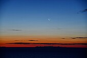 France, Var, sunrise, moon, Corsica in the distance from the Esterel Massif\n