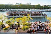 France, Paris, area listed as World Heritage by UNESCO, Les Nouvelles Berges and a fly boat\n