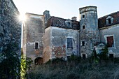 France, Lot, Geopark of Quercy, ruins of old Rose castle in Escamps village\n