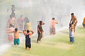 France, Paris, area listed as World Heritage by UNESCO, the Trocadero gardens during hot days, swimming\n