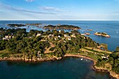France, Cotes d'Armor, Ile de Brehat, the Coast in the cove of Port Clos (Aerial view)\n