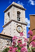France, Alpes Maritimes, Parc Naturel Regional des Prealpes d'Azur, Gourdon, labeled Les Plus Beaux Villages de France, church steeple\n