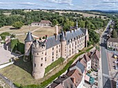 France, Allier, Lapalisse, castle of La Palice (aerial view)\n