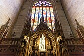 France, Cotes d'Armor, Dinan, 15th century Saint Malo church in flamboyant gothic style, altarpiece representing the Holly Virgin and a child\n