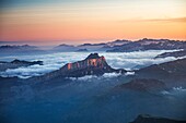 France, Haute Savoie, Chamonix Mont Blanc, Aravis mountain at sunrise\n